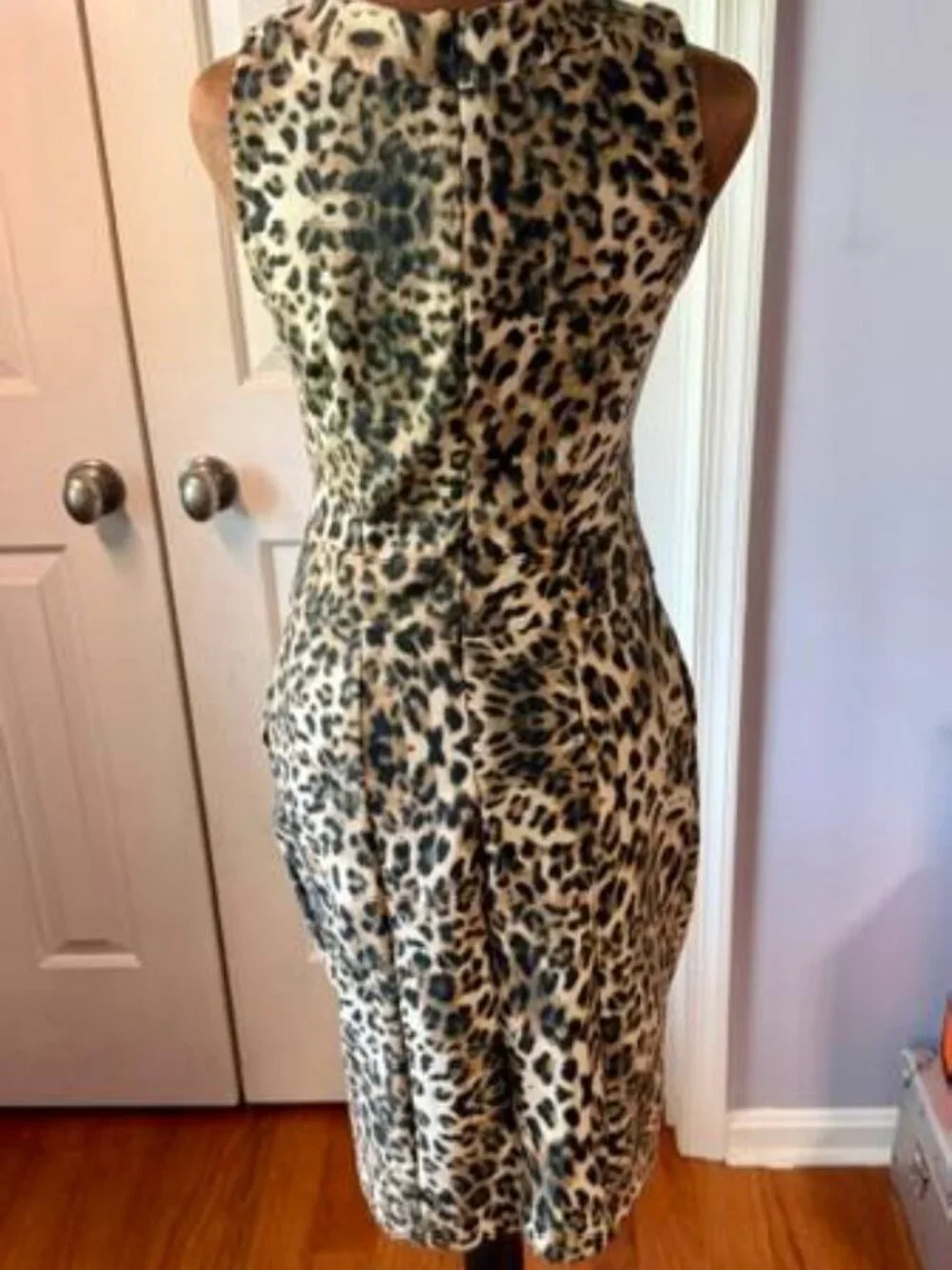 Zara Knit Leopard Animal Print Sheath Dress Sleeveless Pockets